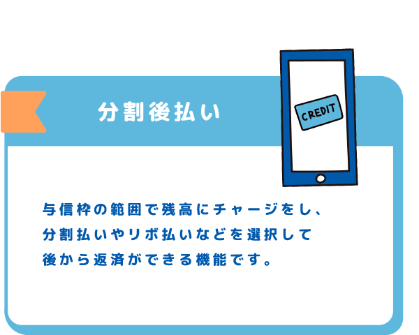 バーチャルクレカ アプリの中にバーチャルクレジットカードを即時発行し、分割払いやリボ払い、オートチャージができる機能です。