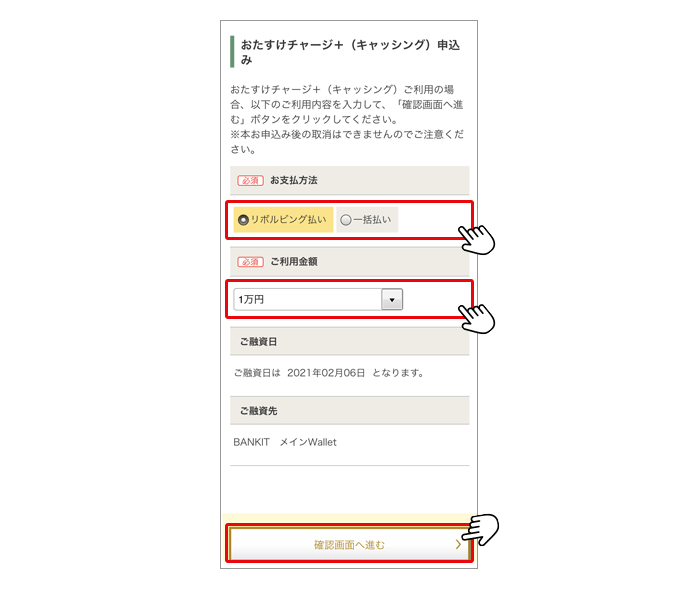 ご利用金額・お支払方法を選択してください。